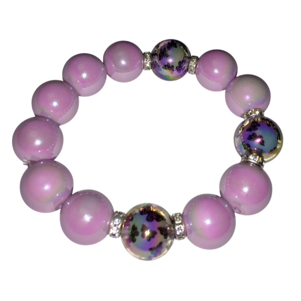 Purple Butterfly Chunky Beaded Bracelet 💜🦋
